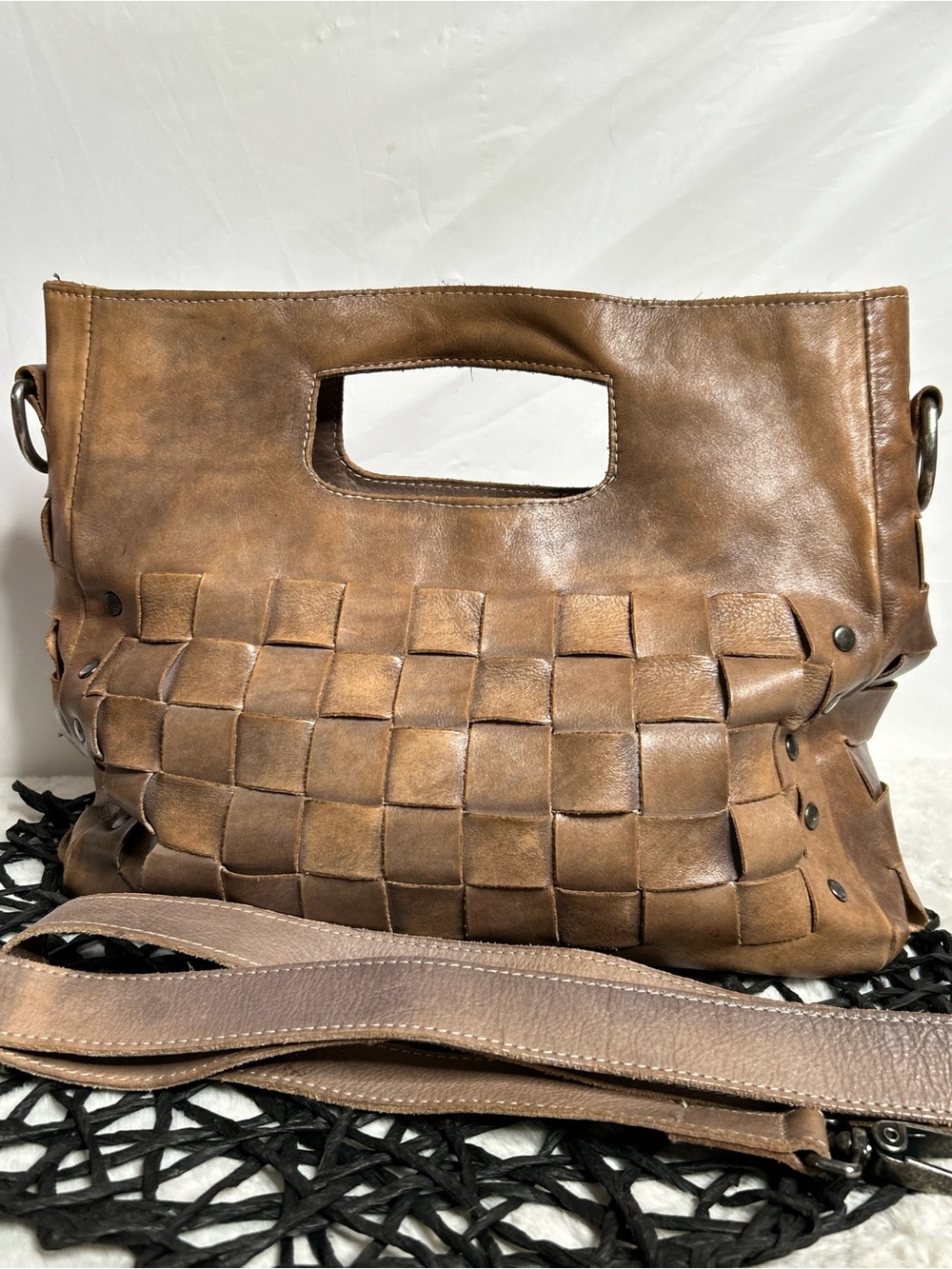 Rare Color - Bed Stu Orchid Woven Leather Satchel Crossbody - Picture 4 of 13